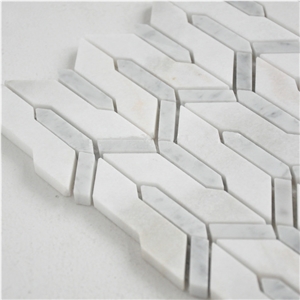 Beautiful Design Natural White Marble Polished Wall Tiles Mosaic, Carrara White with Thassos White Water Jet Mosaic Tile