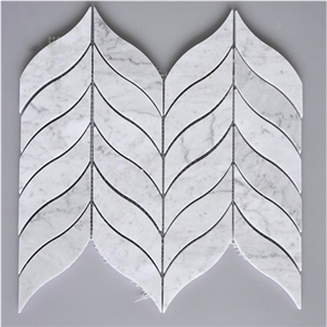 Bianco Carrara White Marble Leaf Mosaic Pattern for Backsplash Tile , Italian White Marble Mosaic, Italian White, Carrara White