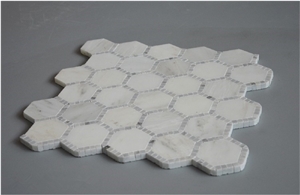 Bianco Carrara White Marble with Oriental White 2 Inch Hexagon Mosaic Tiles