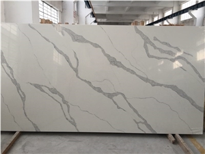 Calacatta White Marble Look Quartz Stone Solid Surfaces Polished Slabs & Tiles Engineered Stone Artificial Stone Slabs for Counter Top Cr 4028