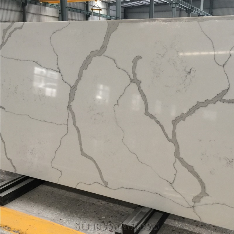 Calacatta White Marble Look Quartz Stone Solid Surfaces Polished Slabs & Tiles Engineered Stone Artificial Stone Slabs for Hotel Kitchen,Bathroom Wall