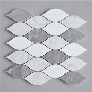 Carrara White Marble Beautiful Design Leaf Shaped Mosaic Tile,Bardiglio Grey and Carrara White Mosaic, Italy Grey and Carrara Mosaic Pattern