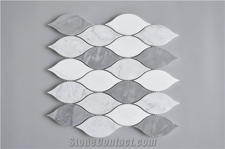 Carrara White Marble Beautiful Design Leaf Shaped Mosaic Tile,Bardiglio Grey and Carrara White Mosaic, Italy Grey and Carrara Mosaic Pattern