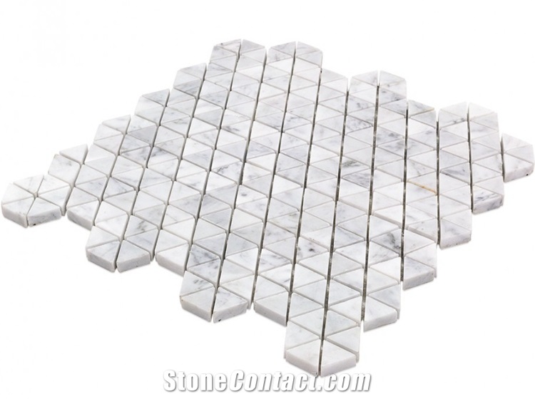 Carrara White Marble Triangle Mosaic Tile for Backsplash, Italian White Marble Mosaic, Italian White, Carrara White