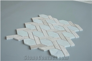 Italy Carrara White and China Wooden Gray Marble Basketwave Kitchen Mosaic Floor Tile, Italian White, Carrara White,Wood Grain Marble Mosaic