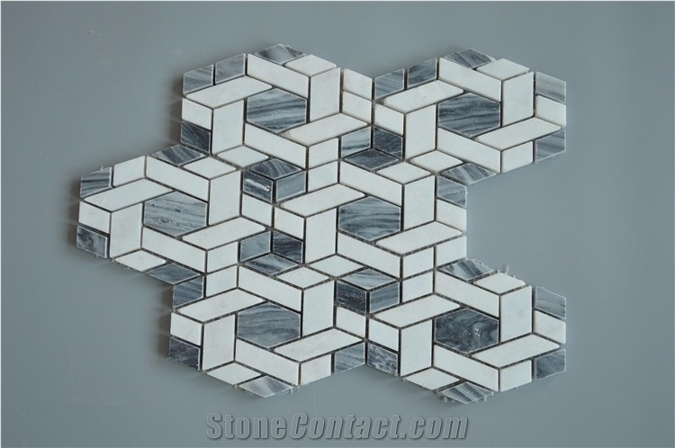 Italy Grey and Carrara White Basketweave Marble Mosaic