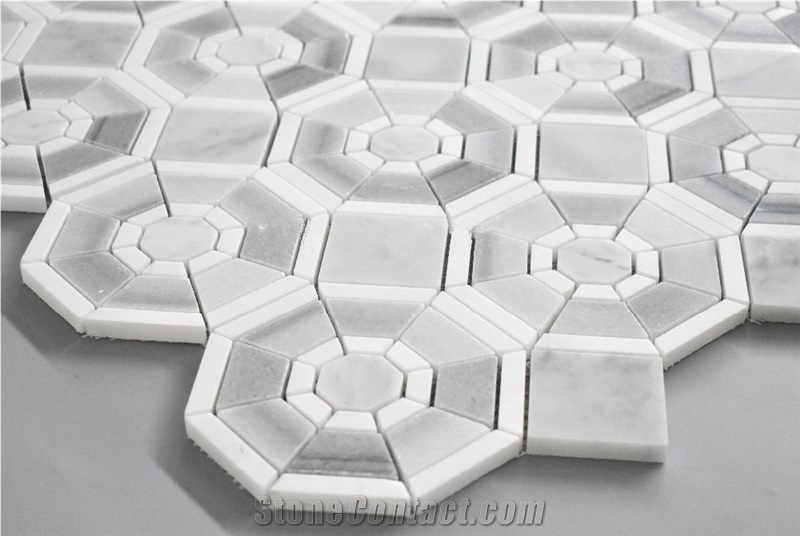 Mink Marmara Equator White Marble Bathroom Wall Floor Tiles , Marmara Marble 3d Mosaic Tile