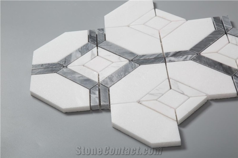 New Design White Thassos Mosaic Tiles,Bardiglio Grey and Carrara White Mosaic, Italy Grey and Carrara Mosaic Pattern