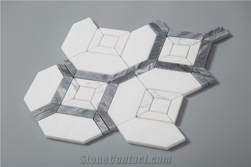 New Design White Thassos Mosaic Tiles,Bardiglio Grey and Carrara White Mosaic, Italy Grey and Carrara Mosaic Pattern