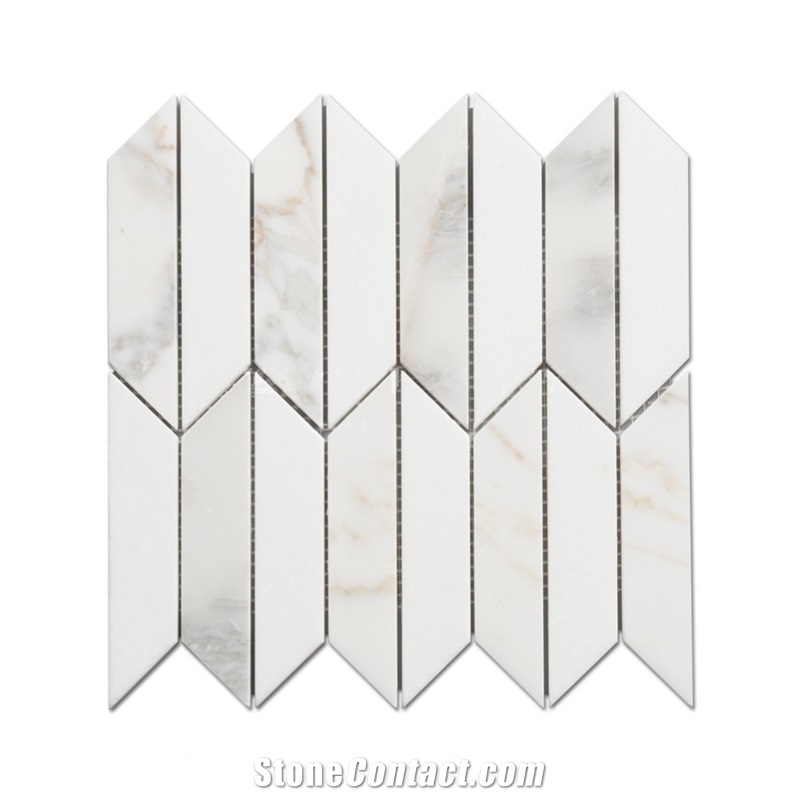 Thassos White Mixed Calacatta Gold Marble Trapezoid Mosaic for Kitchen Wall Tiles