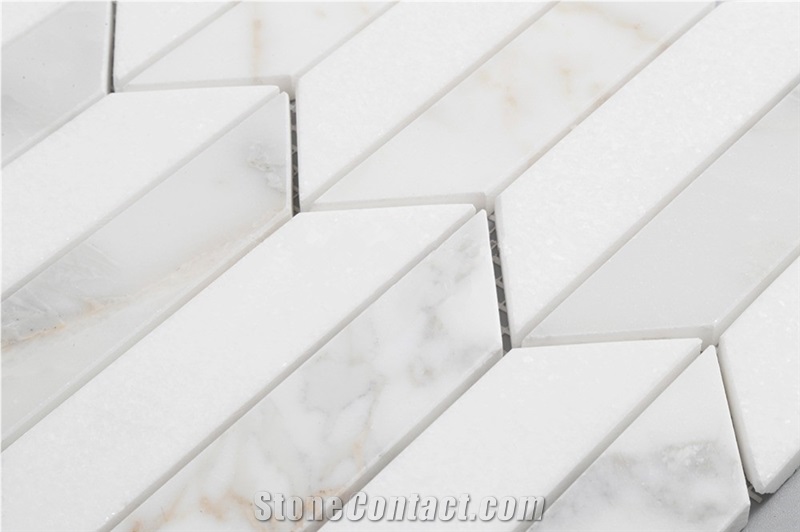 Thassos White Mixed Calacatta Gold Marble Trapezoid Mosaic for Kitchen Wall Tiles