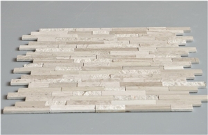 White Oak Silver Cream Marble Brick Interlocking Mosaic, White Wood Vein, Athen Grey Marble, Grey Wood Grain Marble