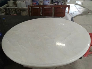 White Onyx, Ice Flake Jade Onyx Table Top, Kitchen Table Top, Natural White Onyx Round Counterops Table Tops