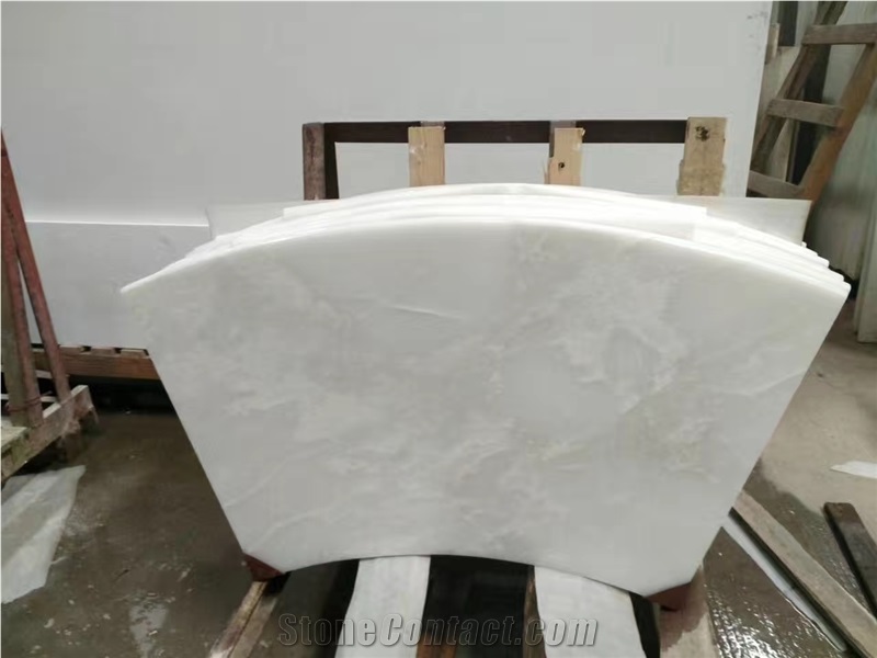 White Onyx, Ice Flake Jade Onyx Table Top, Kitchen Table Top, Natural White Onyx Round Counterops Table Tops
