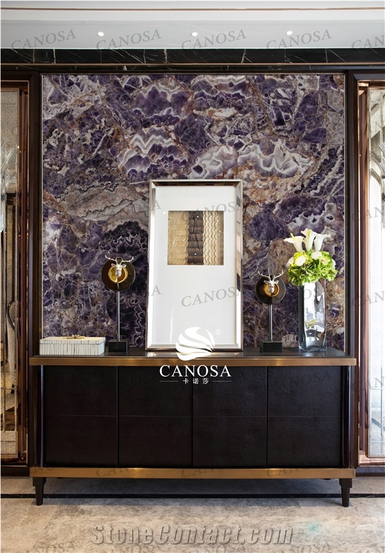 Amethyst Polished Slab for Kitchen Counter Top and Wall Decoration