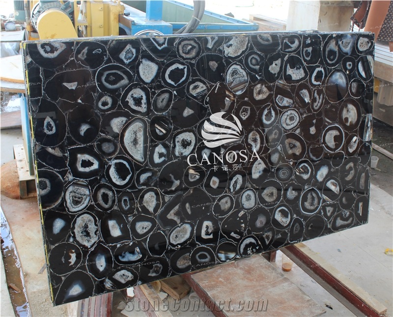 Black Agate Polished Slab for Wall Decoration