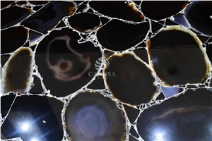 Black Agate(Whithout Crystal) Polished Big Slab for Interior Wall Decoration,Black Semiprecious Stone