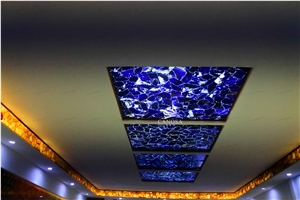 Blue Vein Stone Polished Slab Backlit in Ceiling and Wall