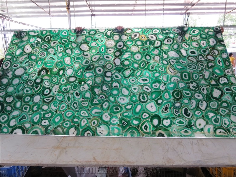 Green Agate Semiprecious Stone Polished Slab for Table