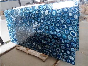 Semi-Precious Stone Of Blue Agate Polished Tables Slabs & Tiles, Brazil Blue Semiprecious Stone