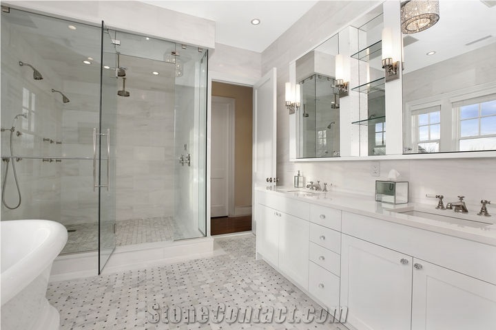A Bianco Carrara White Marble Bath Top,Bathroom Countertop Vanity Top for Hotel Decor
