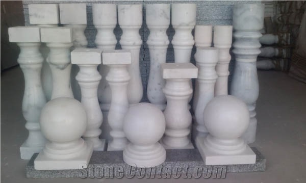A Quality Guangxi White China Marble Balustrades /Pure White Marble Baluster Handrial,Raiilings for Interior Building Stone