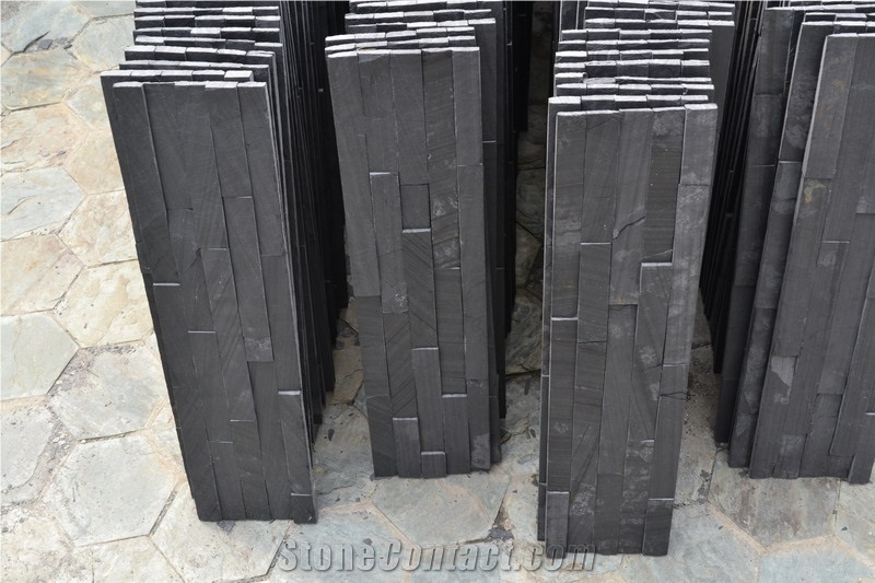 Antique Style Black Slate Culture Stone Wall Cladding Panel Tiles for Villa Exterior Building,Nero Coal Stacked Stone Veneer Stone Walling Gofar