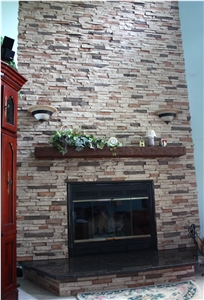Beige Slate Culture Stone Wall Cladding Panel Fireplace Surround Covering, Interior Cream Stacked Stone Veneer Stone Walling Gofar