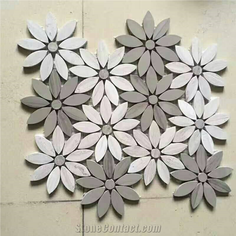 Bianco Dolomite White Marble Mix Cinderella Grey Marble Mosaic Flower Pattern Tiles for Bathroom Wall,Floor Interior Design Material Stone-Gofar