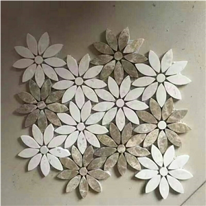 Bianco Dolomite White Marble Mix Grey Wooden Vein Marble Mosaic Flower Pattern Tiles for Bathroom Wall,Floor Interior Design Material Stone-Gofar