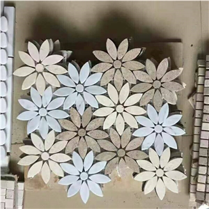 Bianco Dolomite White Marble Mix Light Emperador Marble Mosaic Flower Pattern Tiles for Bathroom Wall,Floor Interior Design Material Stone-Gofar
