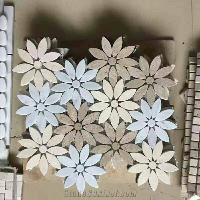 Bianco Dolomite White Marble Mosaic Flower Pattern Tiles for Bathroom Wall,Floor Interior Design Material Stone-Gofar