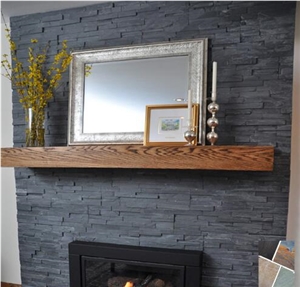 Black Slate Nero Culture Stone Wall Cladding Panel Fireplace Surround Covering, Antique Style Interior Stacked Stone Veneer Stone Walling Gofar