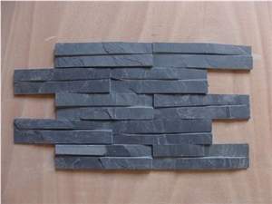 Black Slate Nero Culture Stone Wall Cladding Panel Fireplace Surround Covering, Antique Style Interior Stacked Stone Veneer Stone Walling Gofar