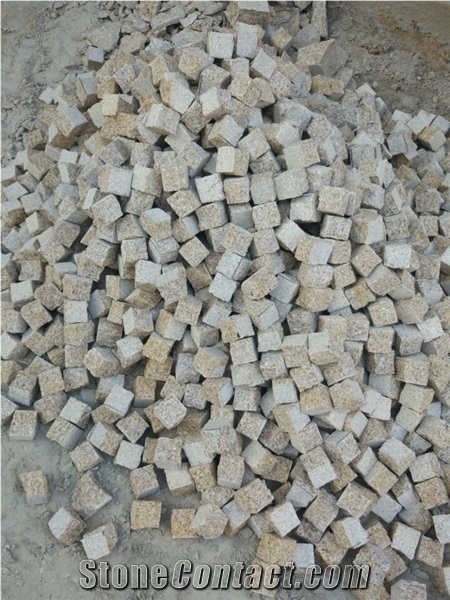 Block Stock Cobble G682 Brick Road Pavers on Mesh,Padang Giallo Rust Granite Cube Stone & Brick Pavers Golden Garnet,Driveway Paving Sets,Landscaping Stone-Gofar