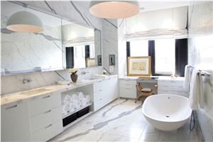Calacatta Carrara White Marble Cut to Size Tile Wall Cladding Panel Covering for Bathroom Design Modern Style