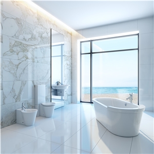 Calacatta Carrara White Marble Cut to Size Tile Wall Cladding Panel Covering for Bathroom Design Modern Style