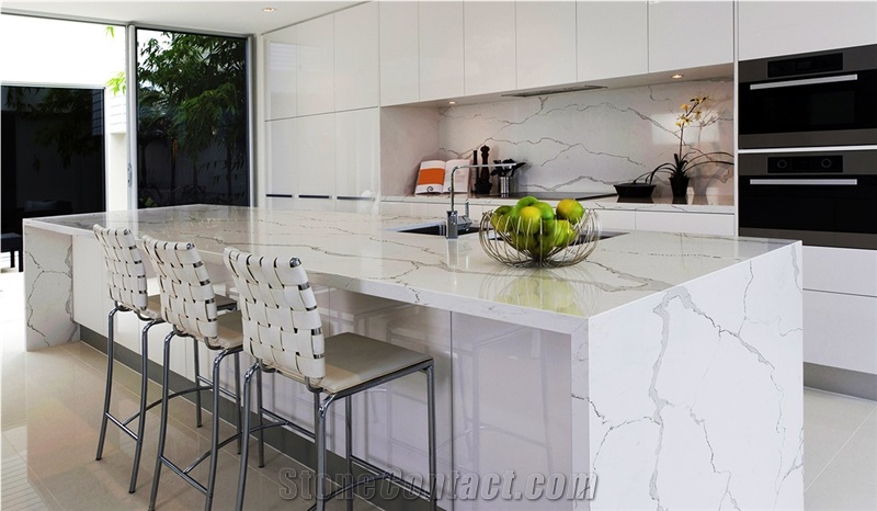 Calacatta White Engineered Quartz Stone Bench Tops/ Quartz Stone Kitchen Tops/Calacatta White Quartz Stone Kitchen Island Top Bar Tops