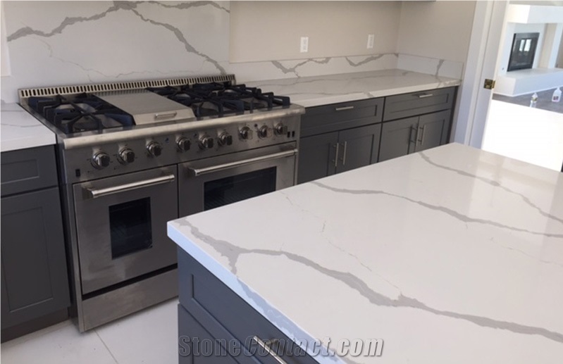 Calacatta White Engineered Quartz Stone Bench Tops/ Quartz Stone Kitchen Tops/Calacatta White Quartz Stone Kitchen Island Top Bar Tops