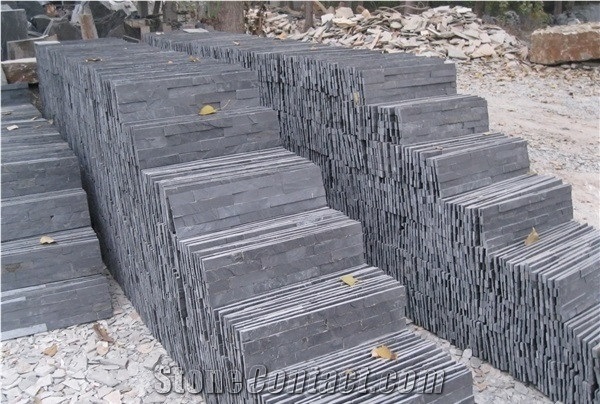 China Black Slate Nero Culture Stone Wall Cladding Panel Tiles for Villa Exterior Building,Stacked Stone Veneer Stone Walling Gofar