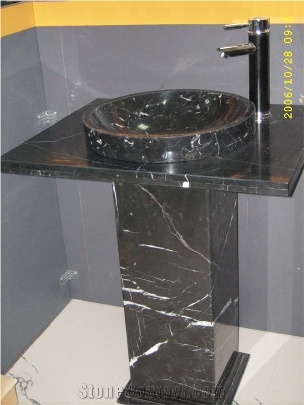 China Nero Marquina Marble Bath Top High Polished, Oriental Black Emperador Marble Bathroom Counters,Pedestal Vanity Top-Gofar