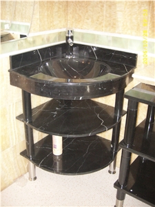 China Nero Marquina Marble Bath Top High Polished, Oriental Black Emperador Marble Bathroom Counters,Pedestal Vanity Top-Gofar