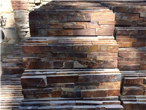 China Rustic Brown Slate Culture Stone Stacked Stone Villa Exterior Wall Cladding Thin Panel,Split Face Veneer Stone Ledge Stone Feature Wall Gofar