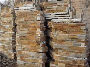 China Rustic Brown Slate Culture Stone Stacked Stone Villa Exterior Wall Cladding Thin Panel,Split Face Veneer Stone Ledge Stone Feature Wall Gofar