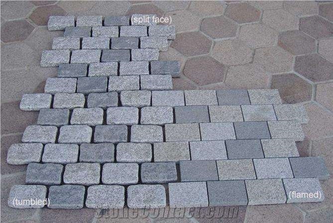 Cobble G654 G666 Brick Road Pavers on Mesh,Padang Black Granite Cube Stone Brick Pavers Red Garnet Paving Sets,Landscaping Stone-Gofar