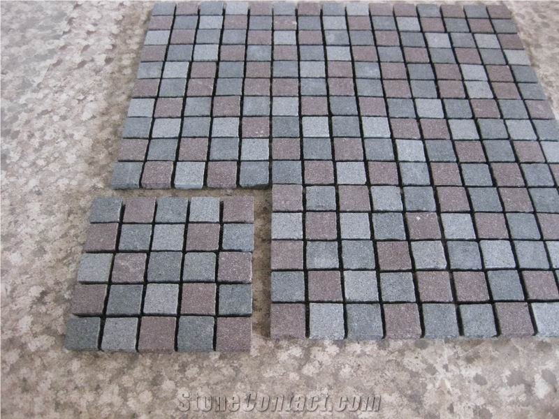 Cobble G682 Mix G654 Brick Road Pavers on Mesh,Padang Giallo Rust Granite Cube Stone Brick Pavers Golden Garnet Paving Sets,Landscaping Stone-Gofar