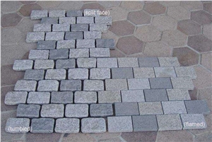 Cobble G682 Mix G666 Brick Road Pavers on Mesh,Padang Giallo Rust Granite Cube Stone Brick Pavers Golden Garnet Paving Sets,Landscaping Stone-Gofar