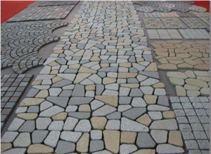 Cobble G682 Road Pavers on Mesh,Padang Giallo Rust Granite Cube Stone & Brick Pavers for Walling Stones,Driveway Paving Sets,Landscaping Stone-Gofar