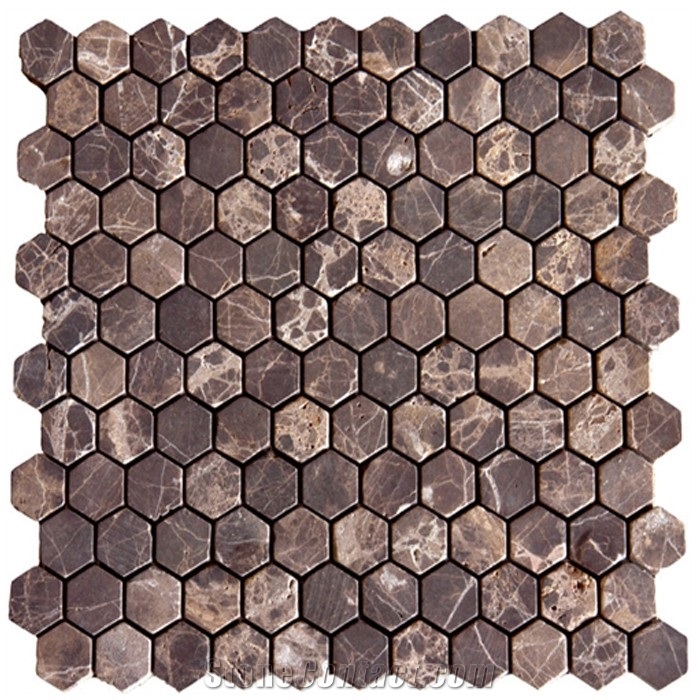 Dark Emperador Marble Linear Strips Metal Mosaic Pattern Tiles Wall Mosaic,Marron Imperial Bathroom Floor Interior Design Material Stone-Gofar