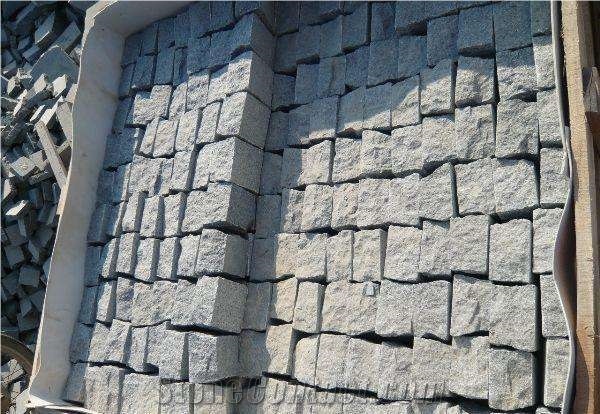 Factory Price G603 Sesame Grey Granite Cube Stone Pavers Set on Mesh,Exterior Landscaping Stones Walkway Stepping Cobble Gofar